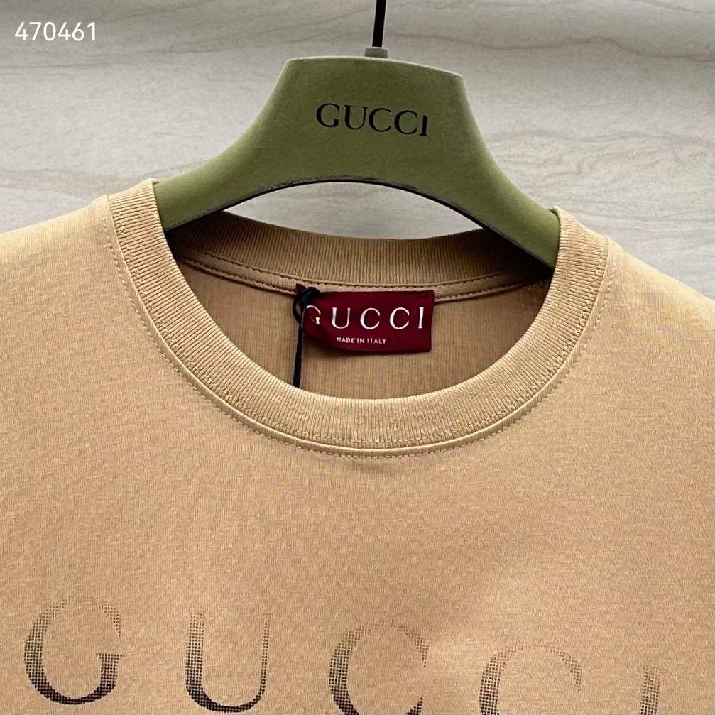 Gucci Men GG Cotton Jersey T-Shirt Print Beige Crewneck Short Sleeves