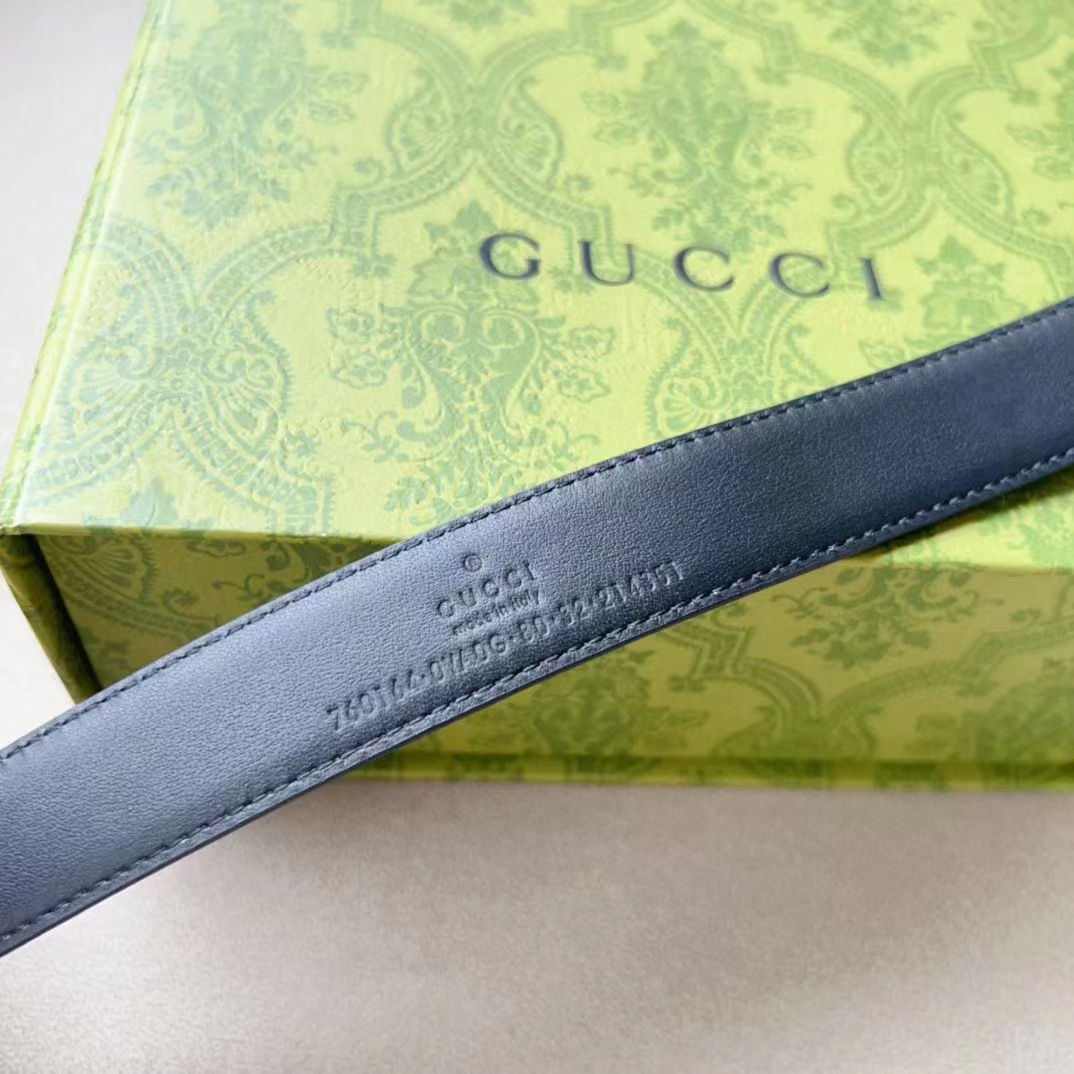 Gucci Unisex GG Belt Round Interlocking G Black Leather Oval Buckle 2.3 CM Width