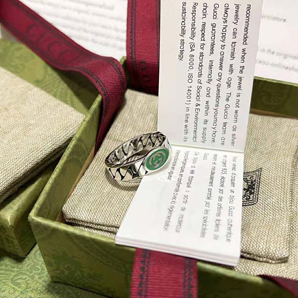 Gucci Women Interlocking G Enamel Ring-Green