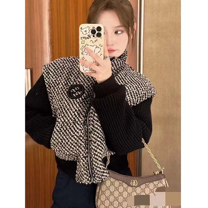 Gucci GG Women Bouclé Wool Jacket Interlocking G High Neck Dropped Shoulder