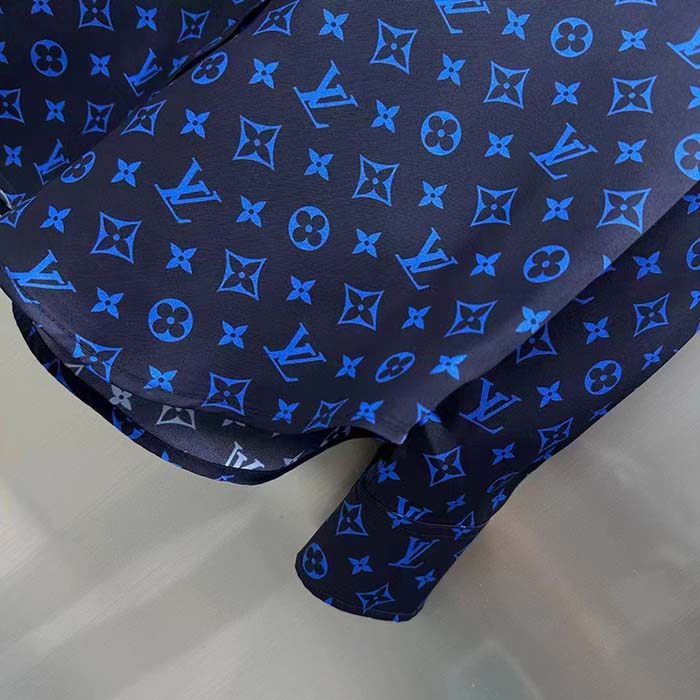 Louis Vuitton LV Women LV Monogram Silk Pleated Shirt Silk Navy