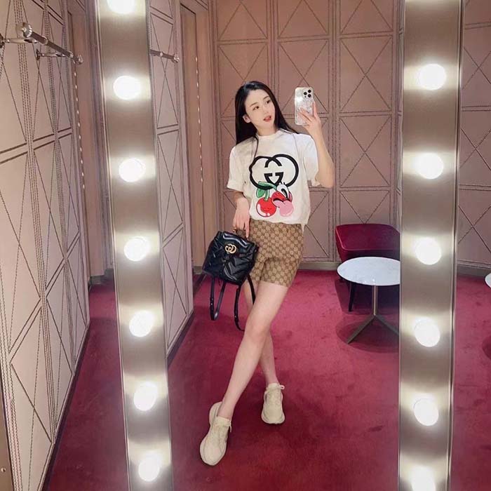 Gucci Women GG Cotton Jersey Printed T-Shirt Crewneck Short Sleeves