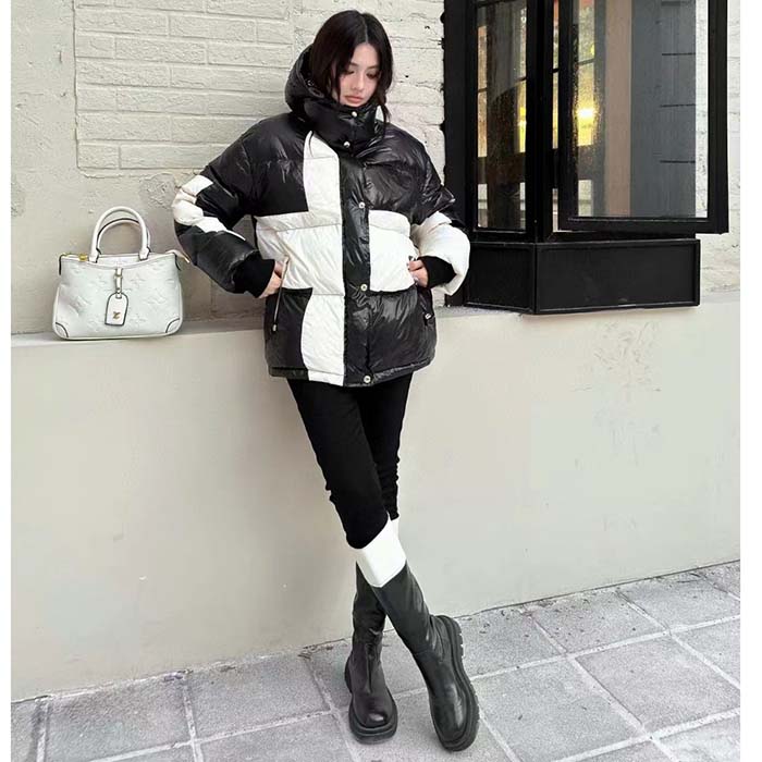 Louis Vuitton Women LV SKI Abstract Monogram Flower Puffer Jacket Black White
