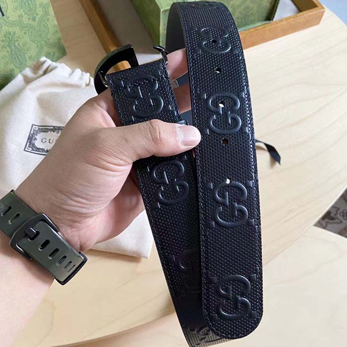 Gucci GG Unisex GG Marmont Embossed Leather Belt Double G Buckle 4 Cm Width