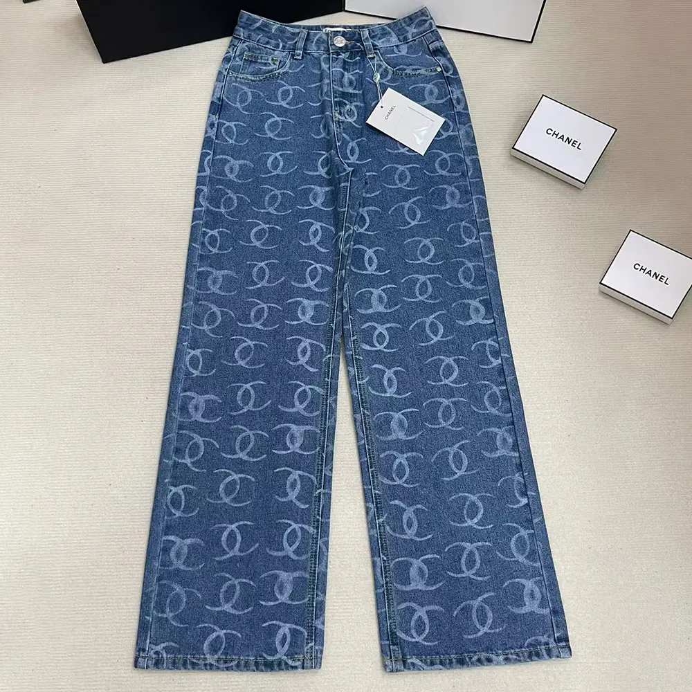 Chanel Women CC Jeans Flared Jeans in Washed Denim