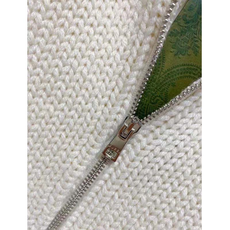 Gucci Women GG Cable Knit Bomber Jacket Off-White Cable Knit Wool