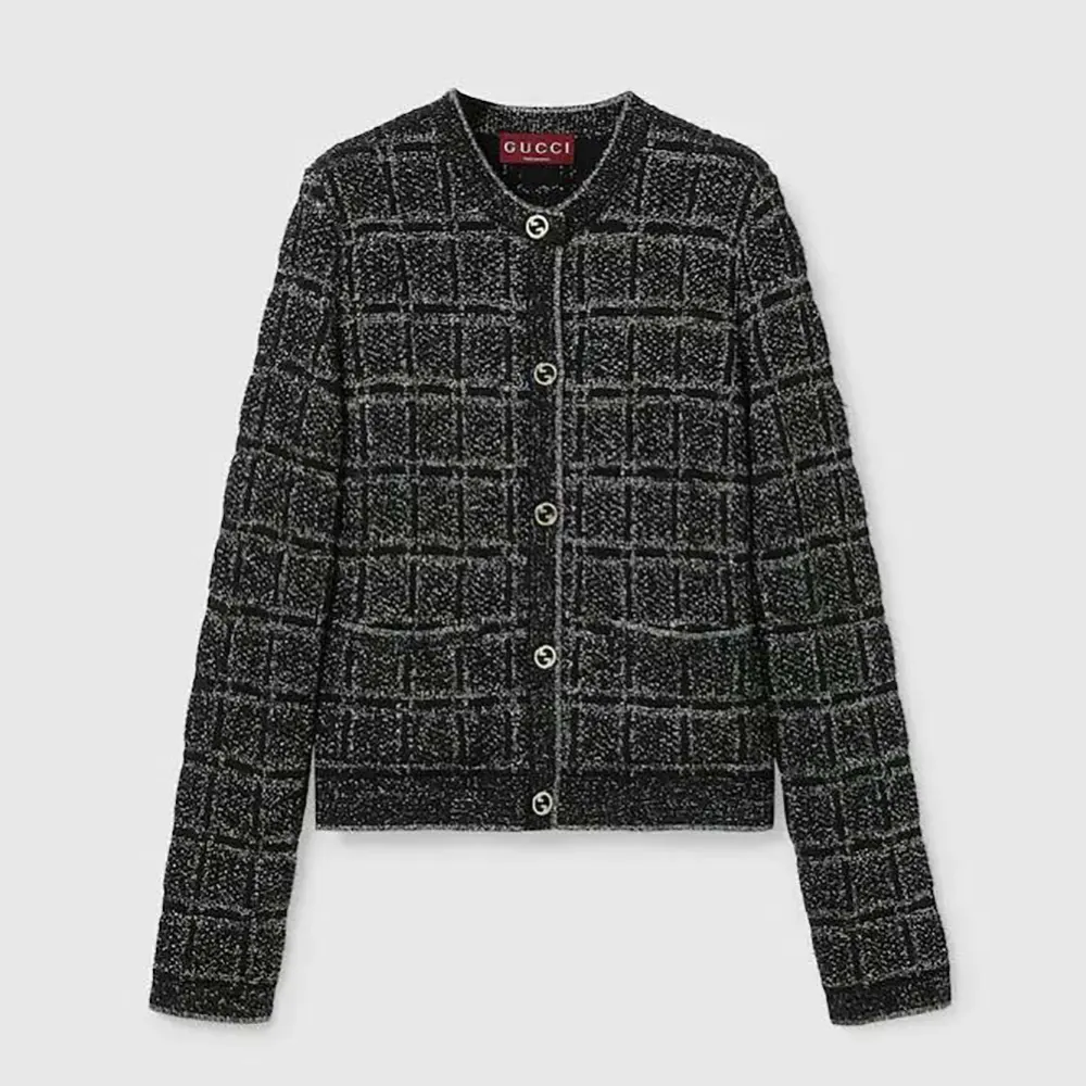 Gucci Women Wool and Lame Check Jacquard Cardigan 805754XKEDI1138