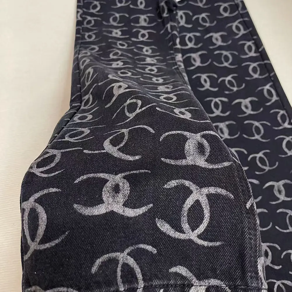 Chanel Women CC Jeans Flared Jeans in Black Washed Denim