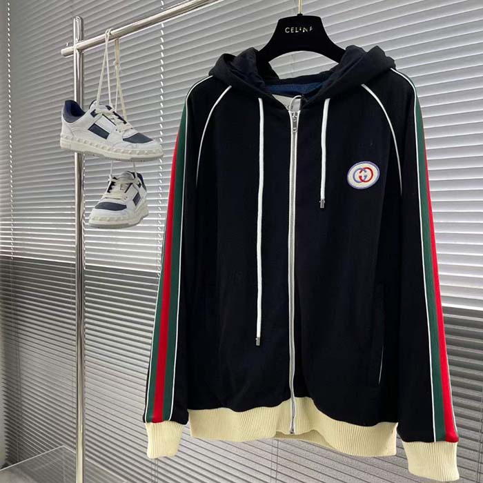 Gucci Women GG Wool Jersey Jacket Web Interlocking G Front Pockets