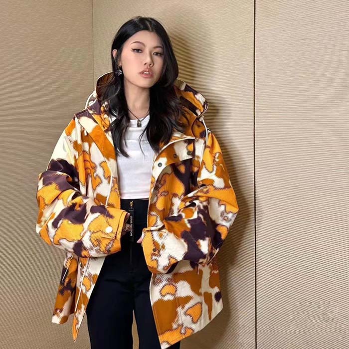 Louis Vuitton Women Cotton Hooded Blouson Regular Fit LV Mappamundi Signature Printed All Over