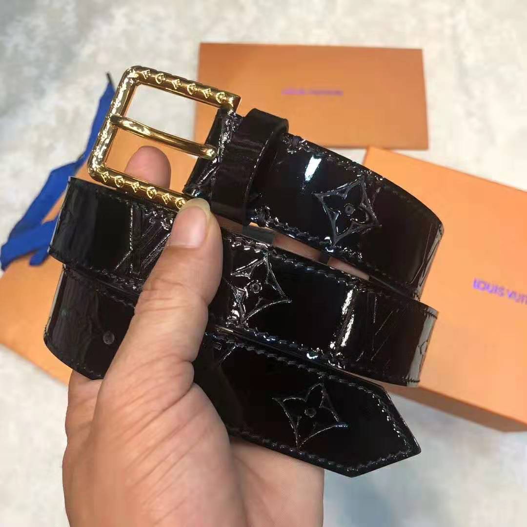 Louis Vuitton LV Unisex Daily LV 30mm Belt in Monogram Vernis Calf Leather-Black