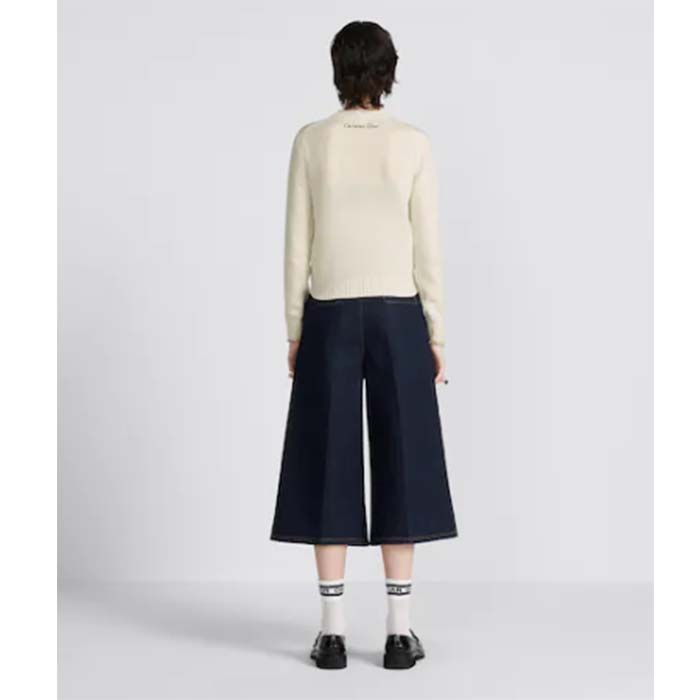 Dior Women CD Sweater Ecru Cashmere Knit Blue Dior Sevilla Star Motif