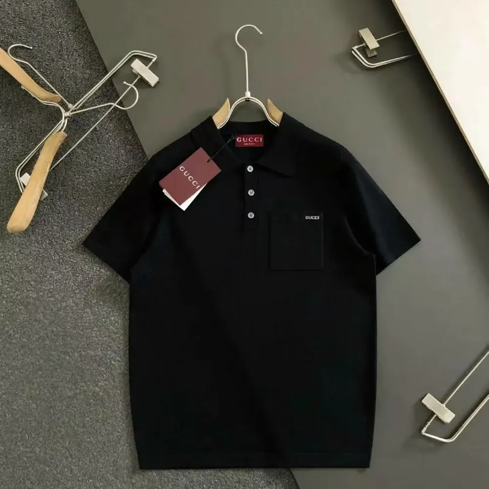 Gucci Men Fine Wool Knit Polo Top with Intarsia 824124XKEP1