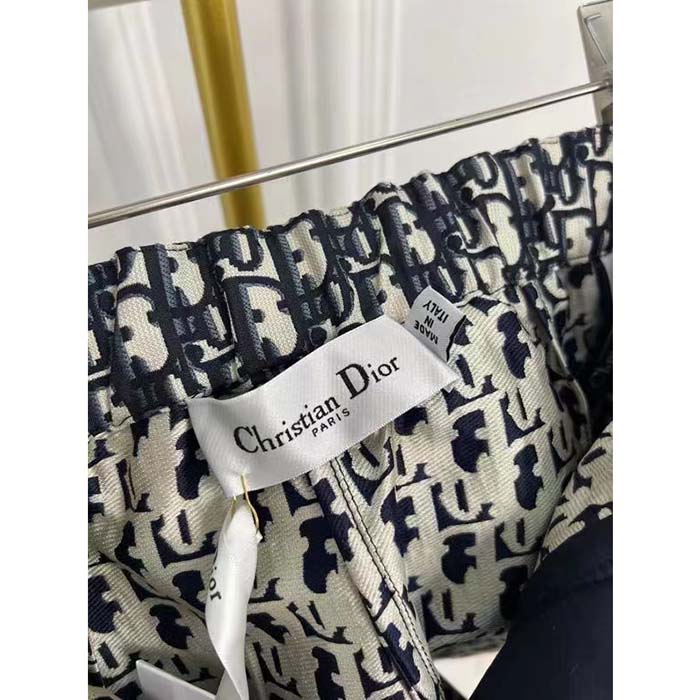 Dior CD Women Skort Blue Ecru Technical Taffeta Jacquard Dior Oblique Motif