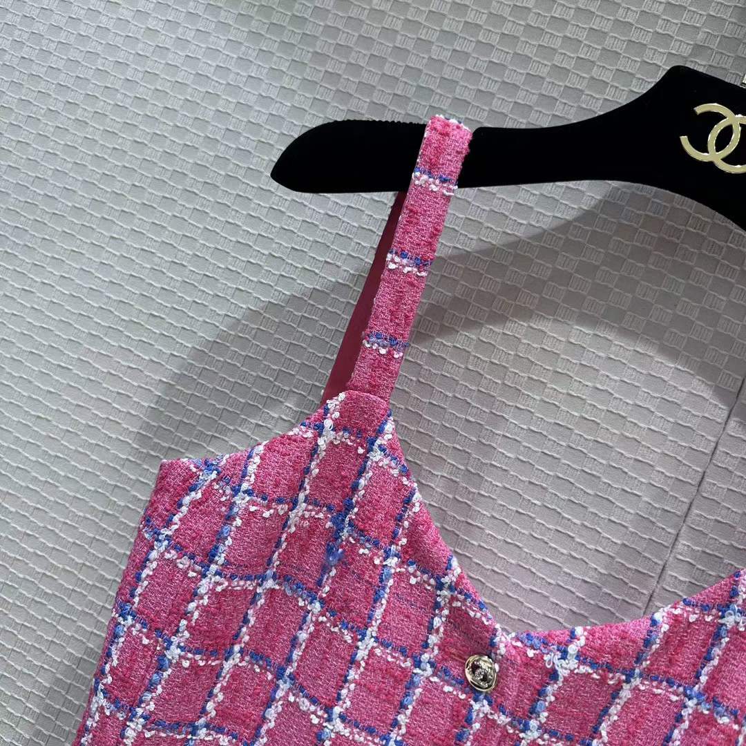 Chanel Women CC Dress Tweed Pink Blue White Ref. P76664 V68503 NU756