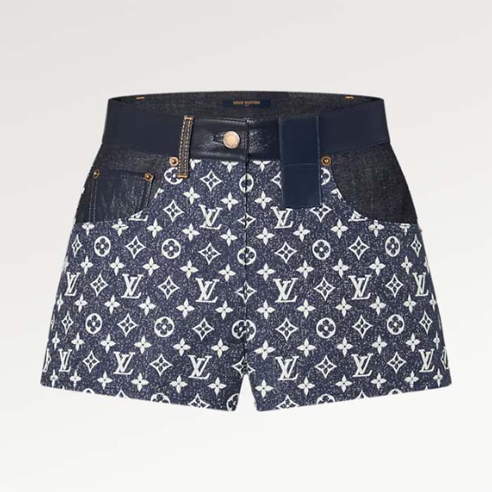 Louis Vuitton Men LV Monogram Denim Mini Shorts Cotton Navy
