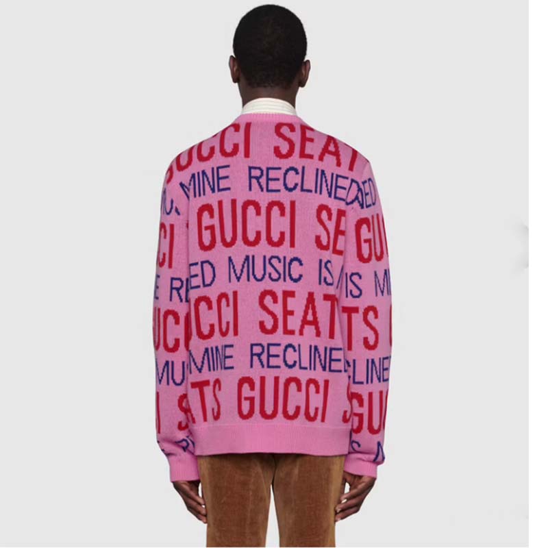 Gucci Men Gucci 100 Wool Sweater Pink Red Knit Wool Crew Neck