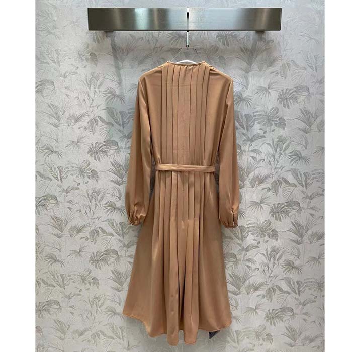 Louis Vuitton LV Women Monogram Accent Pleat Dress Silk Beige 1AFEVC