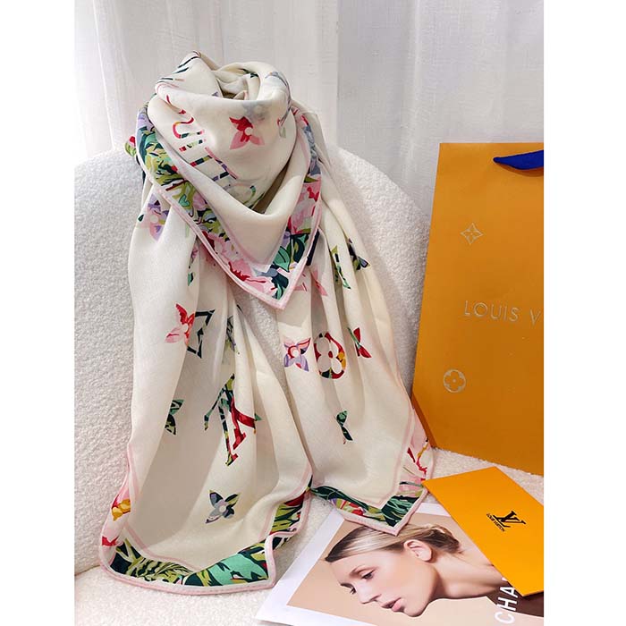 Louis Vuitton Women LV Garden Square 90 White Silk Inkjet Print Garden