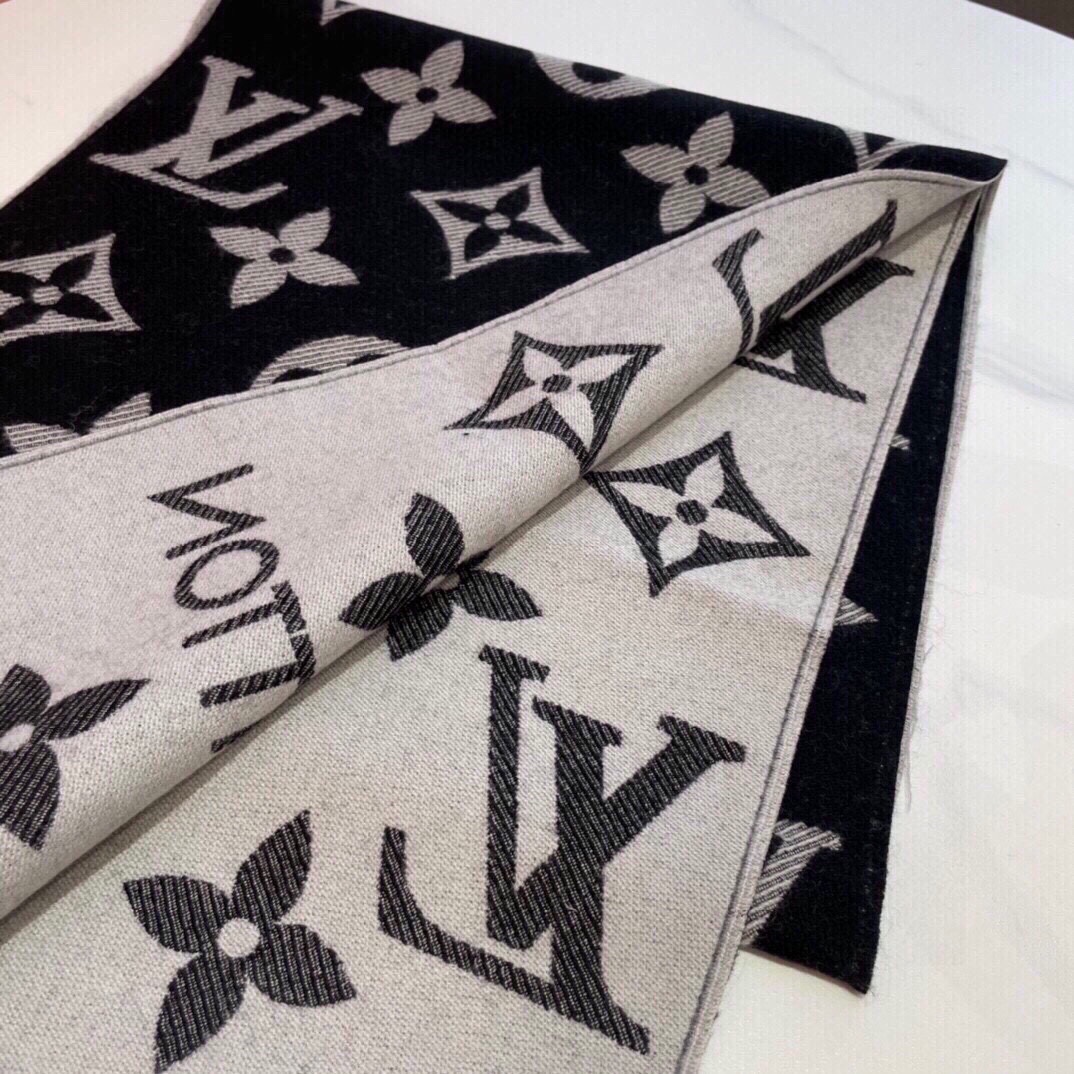 Louis Vuitton LV Unisex Essential Scarf Black Wool Contrasting Monogram Motif Signature