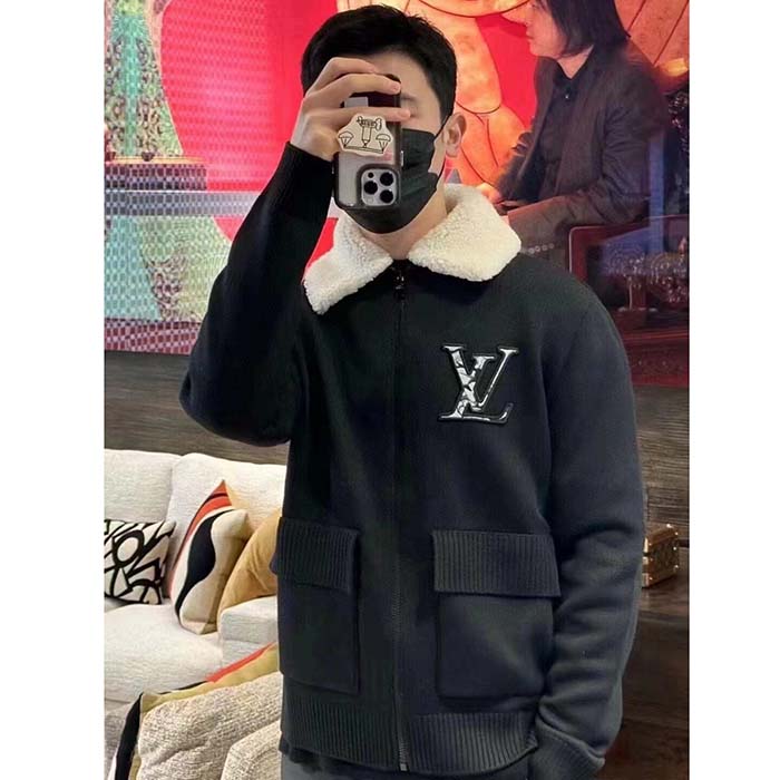 Louis Vuitton Men LV SKI Wool Blouson With Shearling Collar Regular Fit LV Ice Black