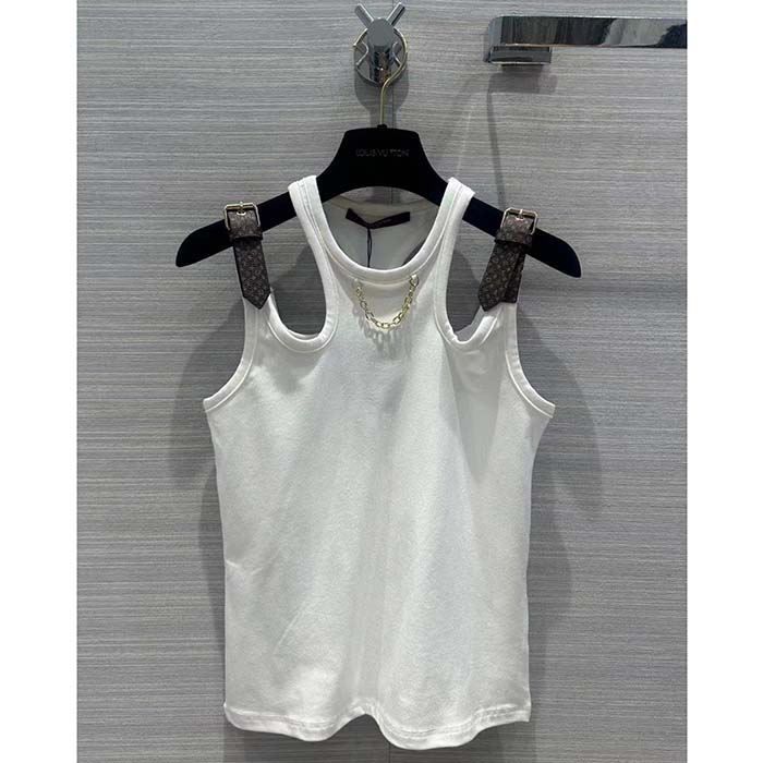 Louis Vuitton Women LV Eyelet Tab Tank Top White Cotton 1AFKP5