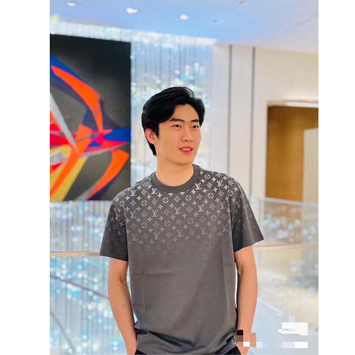 Louis Vuitton Men LV SKI Monogram Gradient Cotton T-Shirt Regular Fit Ribbed Neck Volcanic Ash