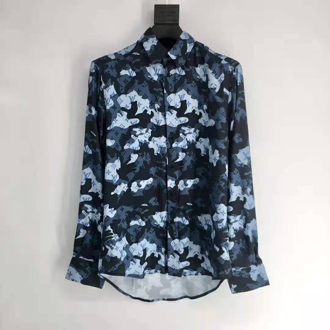 Louis Vuitton Women Camo Regular Silk Shirt LV Signature Blue Regular Fit
