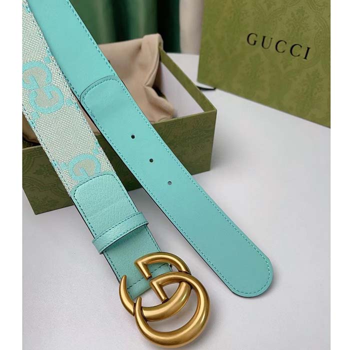 Gucci Unisex Marmont Jumbo GG Belt Beige Mint Canvas Double G
