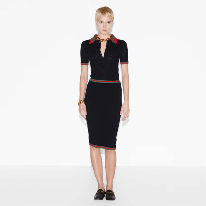 Gucci GG Women Cotton Lace Skirt Web Low Waist Mid-Length