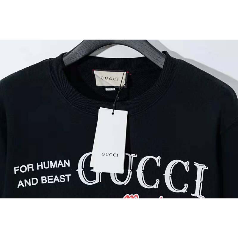 Gucci Men Gucci ‘Mad Cookies’ Print Sweatshirt Cotton Crewneck Slim Fit-Black