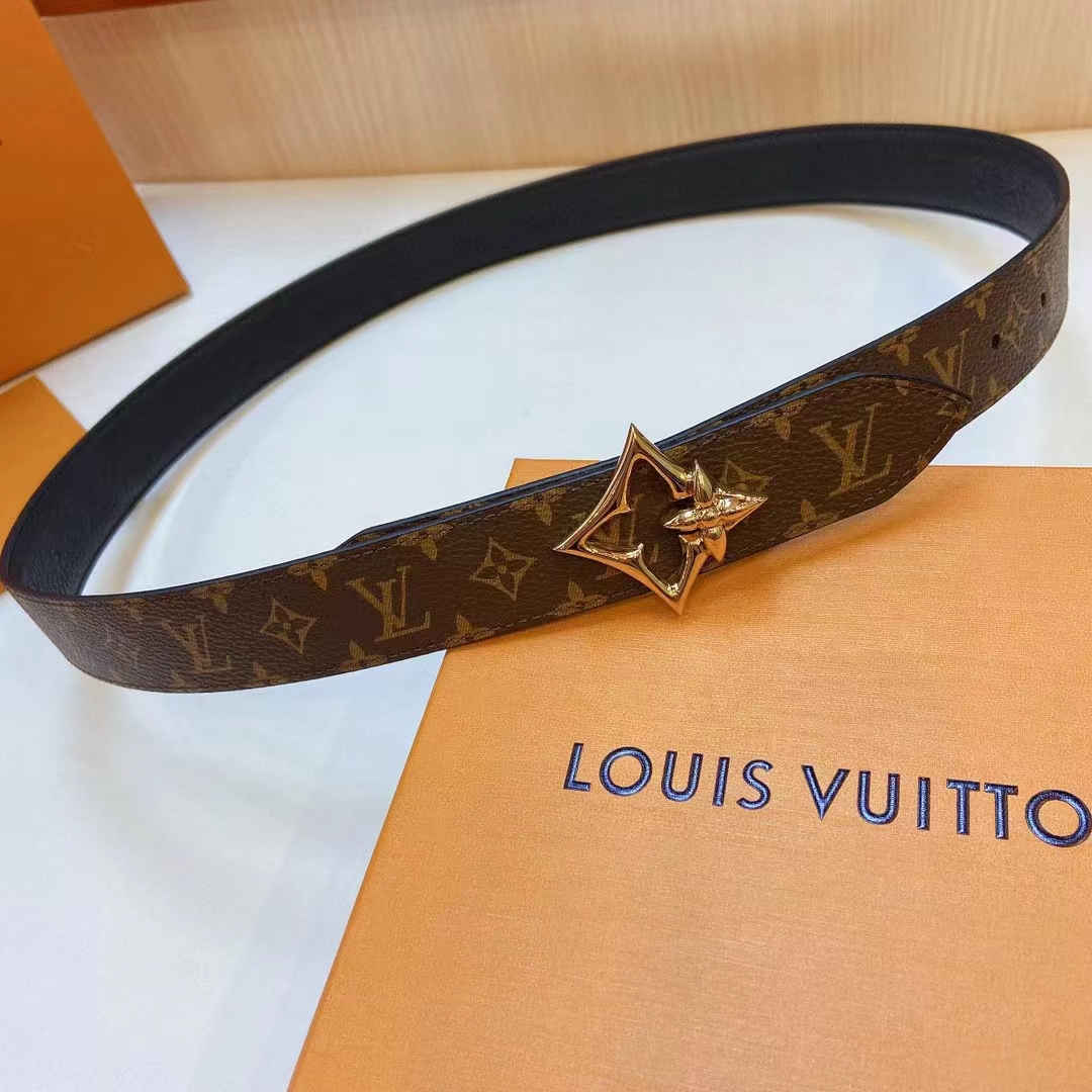 Louis Vuitton Unisex LV Flowergram 30 MM Reversible Belt Monogram Canvas Black Empreinte Leather