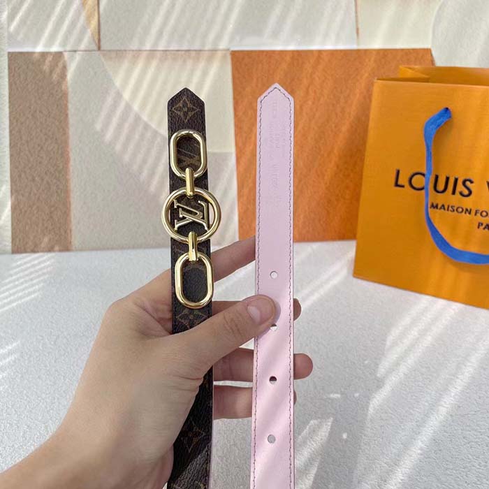 Louis Vuitton Unisex LV Circle Prime 20 MM Reversible Belt Jasmine Pink Calf Leather Verso Side