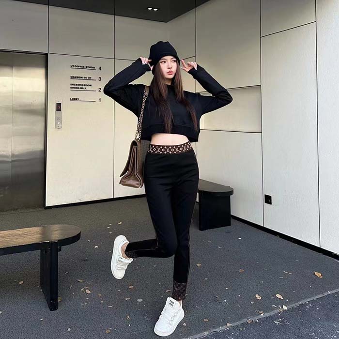 Louis Vuitton Women LV Leggings Monogram Elastic Belt Polyamide Elastane Black Fitted