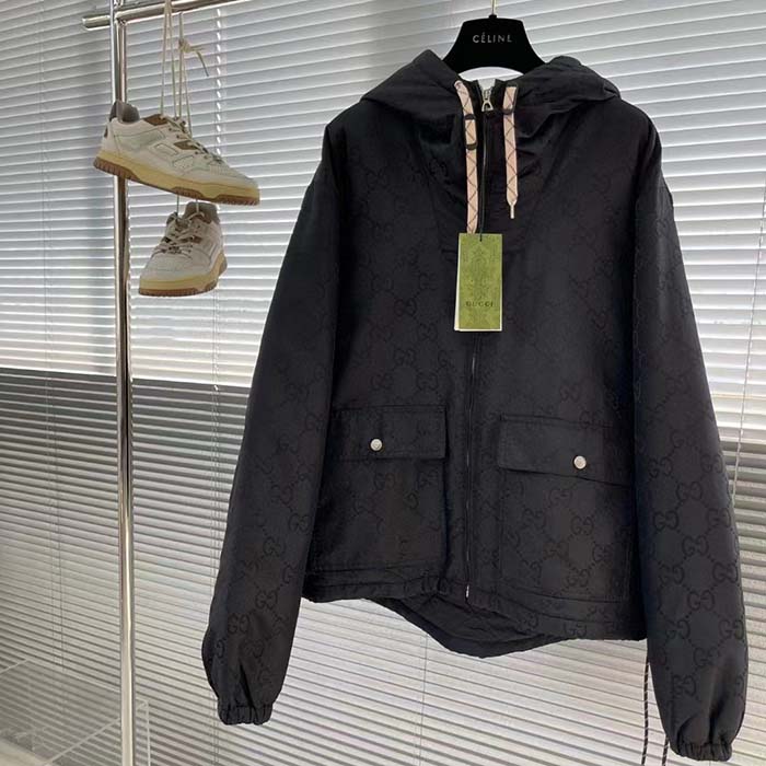 Gucci Women Gucci Off The Grid Hooded Jacket Black GG ECONYL Regenerated Nylon