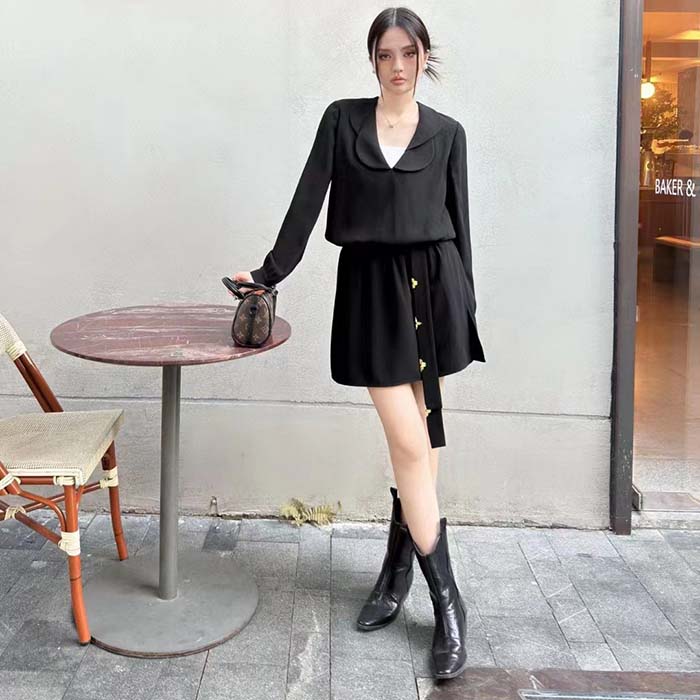 Louis Vuitton Women LV Shirt Dress Polyester Black Regular Fit