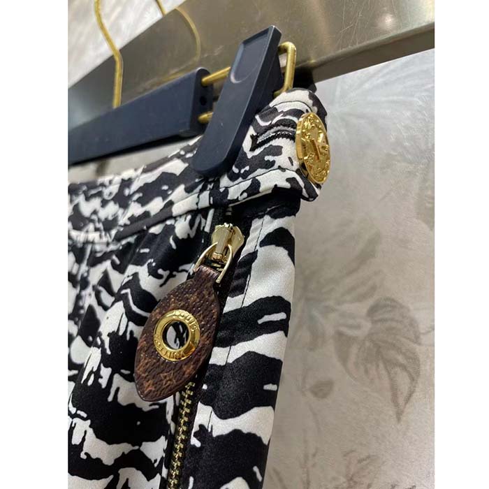 Louis Vuitton Women LV Ink Tiger Asymmetrical Pleat Midi Skirt Silk Black White Regular Fit