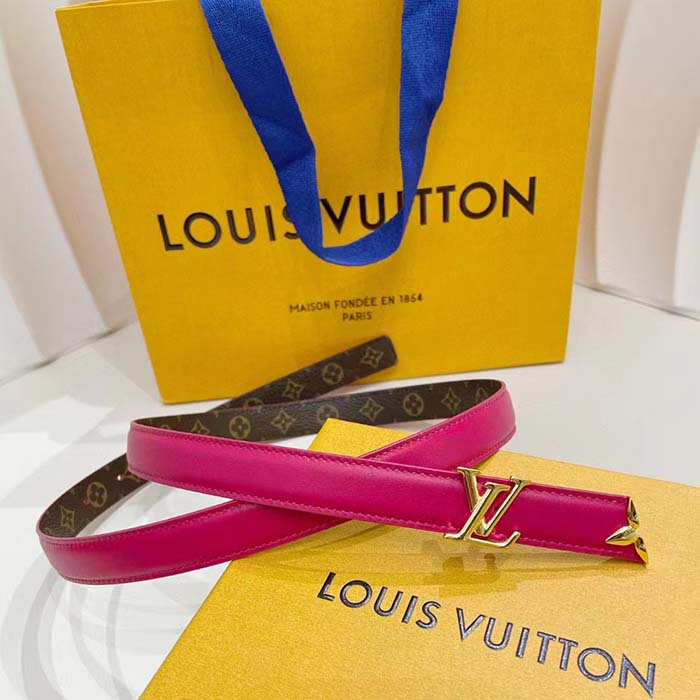 Louis Vuitton Unisex LV Pretty LV 20 MM Reversible Belt Pink Leather Monogram Canvas Recto Side