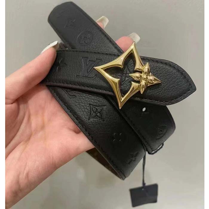 Louis Vuitton Unisex LV Flowergram 30 MM Reversible Belt Monogram Canvas Black Empreinte Leather