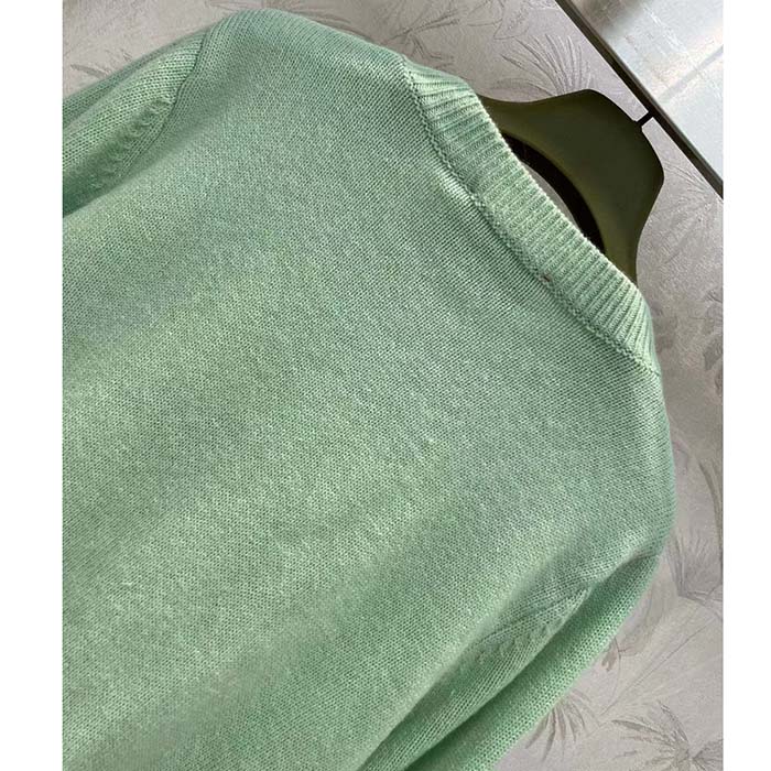Gucci Women GG Fine Cashmere Cardigan Interlocking G Light Green Crewneck Long Sleeves
