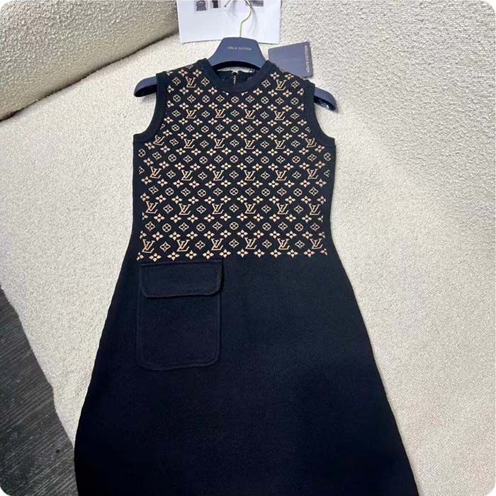Louis Vuitton Women LV Monogram Jacquard Knit Dress Silk Polyamide Elastane Black Brown