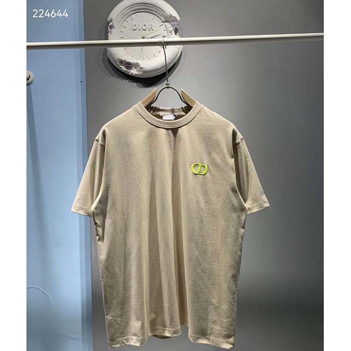 Dior Men CD Icon Relaxed-Fit T-Shirt Beige Organic Cotton Jersey