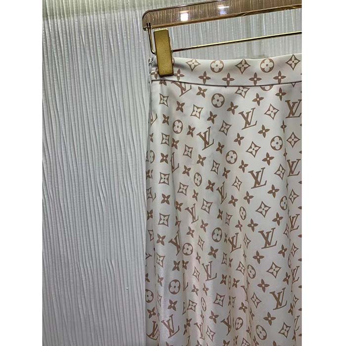 Louis Vuitton Women LV Monogram Midi Skirt Silk Beige 1AFOJN