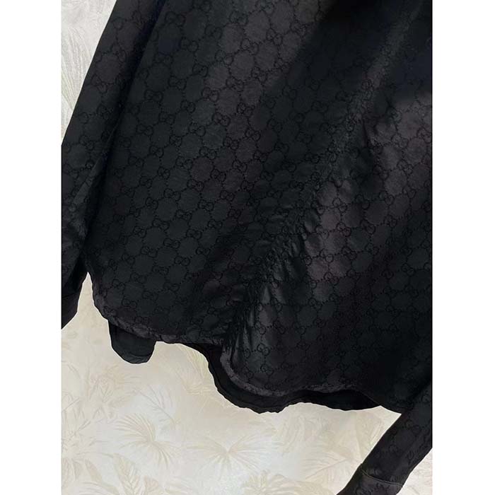 Gucci Women GG Silk Crêpe Shirt Neck Bow V Neck Gathered Yoke