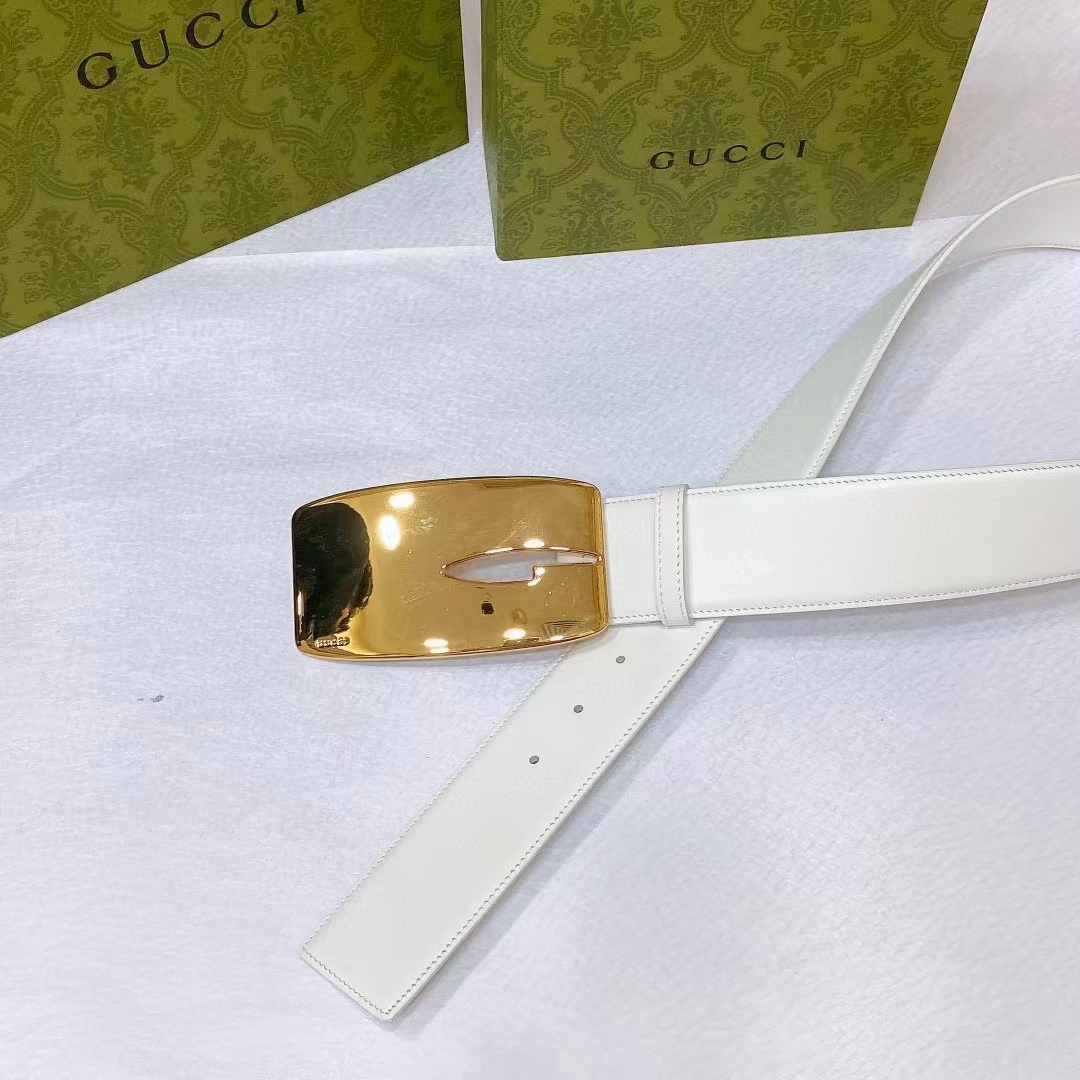 Gucci Unisex GG Wide Belt Retro G Buckle White Patent Leather 4.8 CM Width