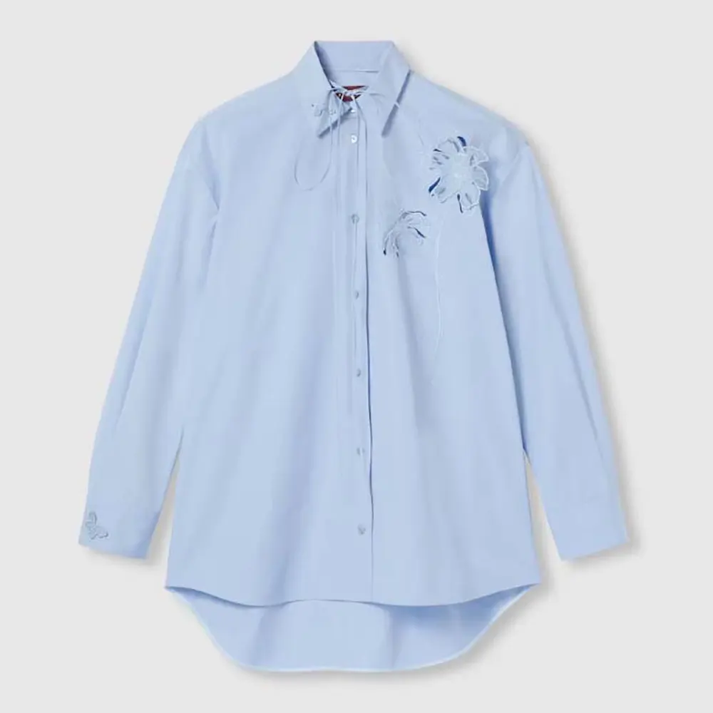 Gucci Women Cotton Poplin Shirt with Embroidery 835799Z7ADR