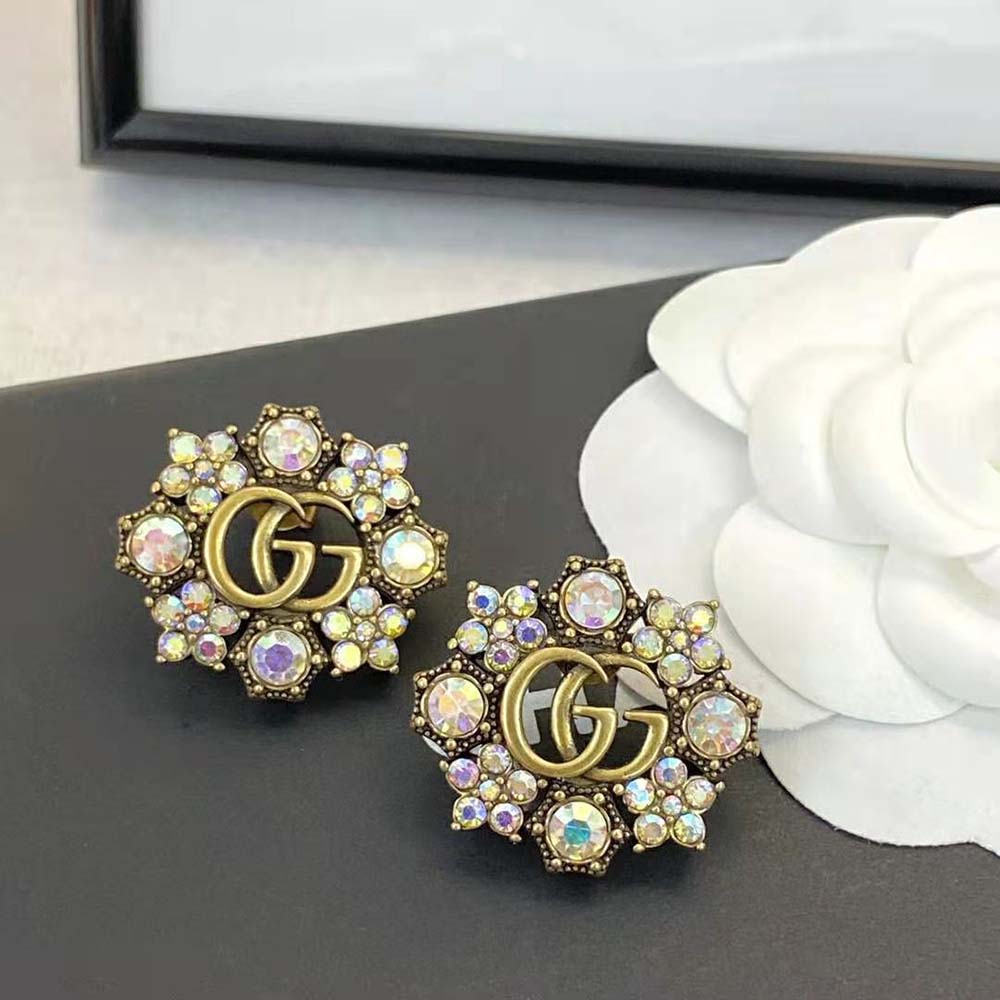 Gucci Women Double G Crystal Flowers Earrings
