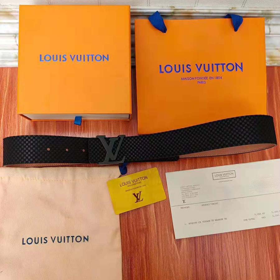 Louis Vuitton LV Unisex LV Initiales 40mm Belt in Suede Calf Leather-Black