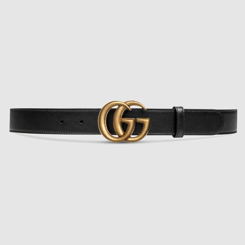 Gucci Unisex Leather Belt with Double G Buckle in 2.5cm Width-Black