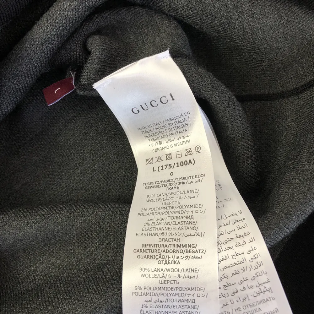 Gucci Men Silk Cotton Cardigan with Intarsia Navy Rib Silk Cotton Knit